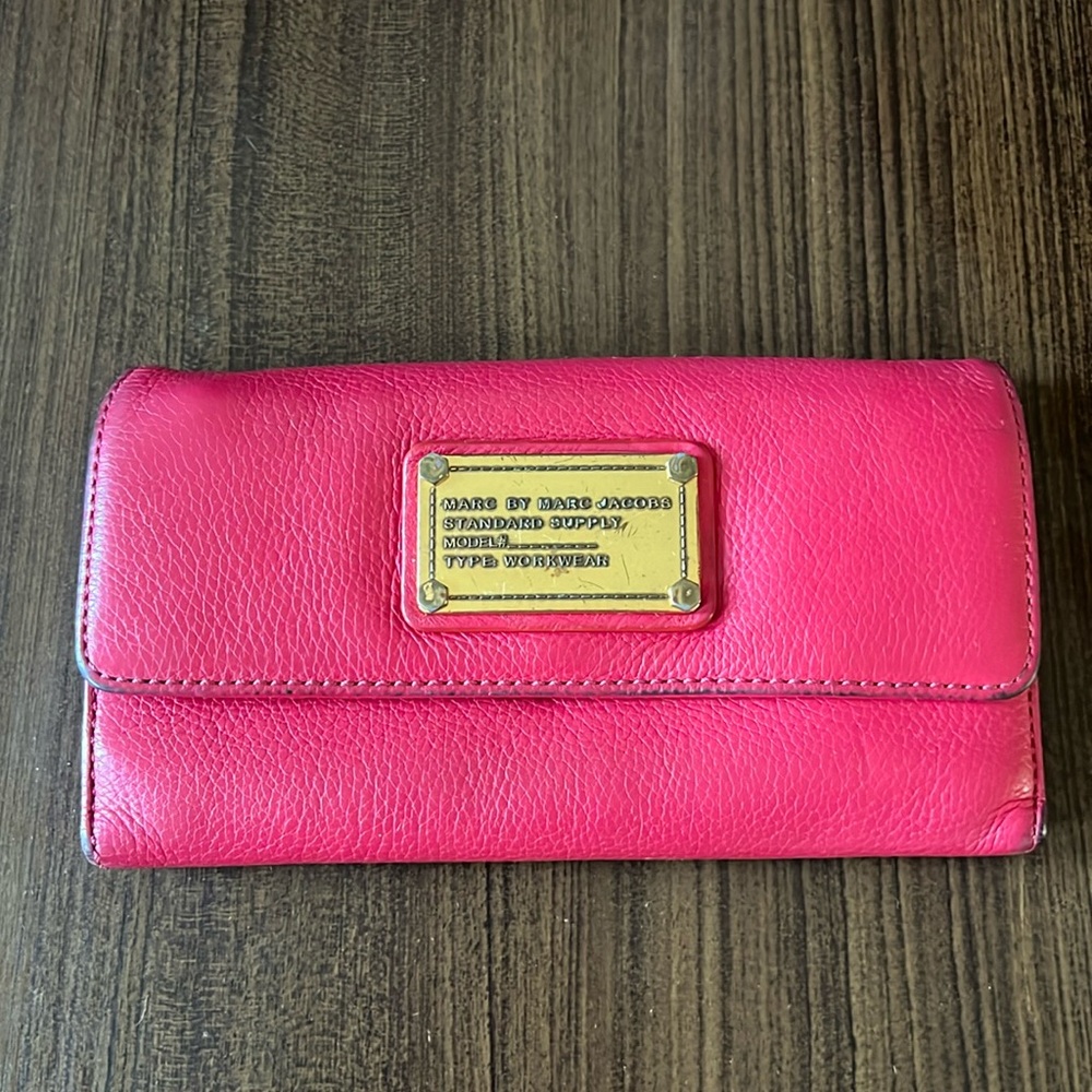 Marc By Marc Jacobs Blue Leather Tri Fold Wallet Gold Hardware Workwear